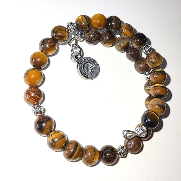CHUBBY CHICO CHARMS TIGER'S EYE WIRE WRAP BRACELET - Picture 5 of 5